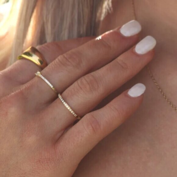 Waterproof Gold Zircon Ring Dainty Non Tarnish Everyday Stacking Jewelry - Picture 8 of 11